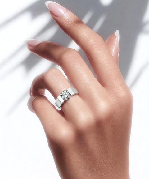 RG091W B.Tiff 1 ct Round Stainless Steel Solitaire Curved Edge Engagement Ring