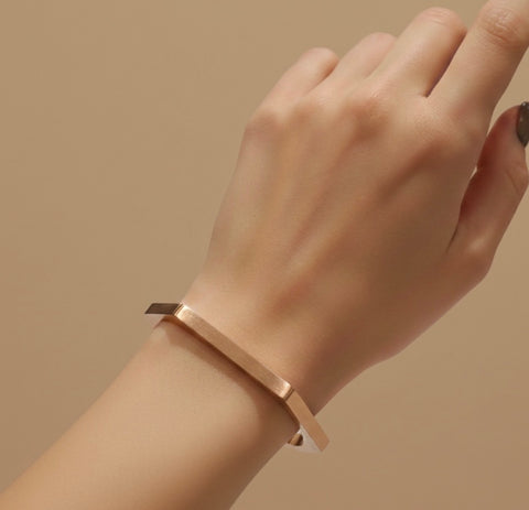 BG007RG B.Tiff Plain Rose Gold Plated Stainless Steel Hexagon Bangle Bracelet
