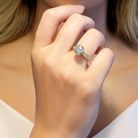 RG112G B.Tiff 2 ct Pavé Gold Plated Stainless Steel Eternity Solitaire Engagement Ring