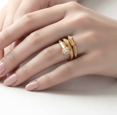 RG115G B.Tiff Pavé Pointe Cable Gold Plated Stainless Steel Adjustable Ring
