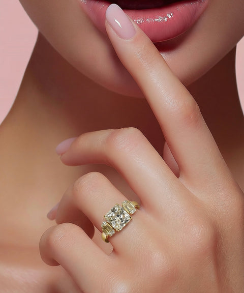 RG206G B.Tiff Tension Gold Plated 2 ct Cushion Cut with Emeralds Engagement Ring