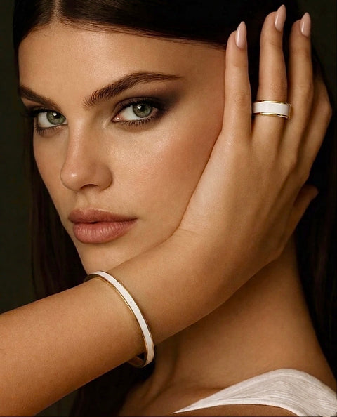BG301GW B.Tiff "The Hamptons" White Enamel Gold Plated Stainless Steel Bangle Bracelet