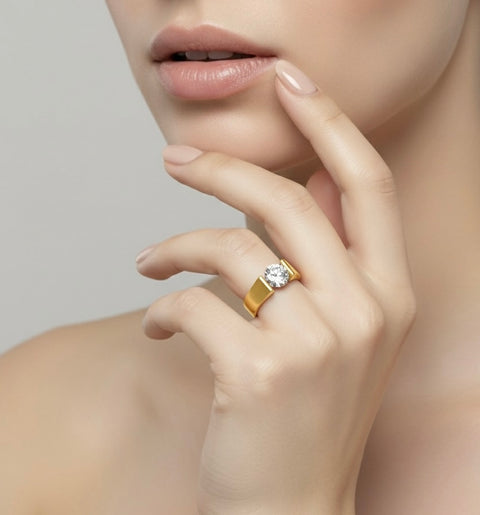 RG093G B.Tiff 2 ct Round Gold Plated Stainless Steel Solitaire Engagement Ring