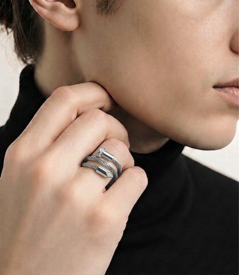 RG115W B.Tiff Pavé Pointe Cable Stainless Steel Adjustable Ring