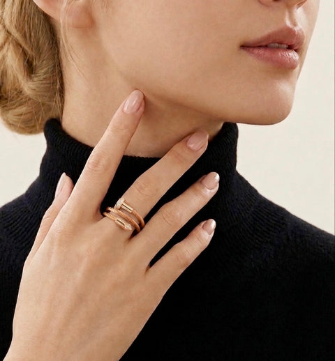 RG115RG B.Tiff Pavé Pointe Cable Rose Gold Plated Stainless Steel Adjustable Ring