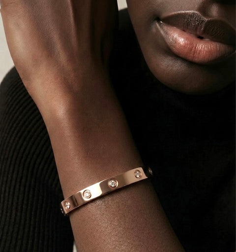 BG808RGP B.Tiff 8-Stone High Polish Bold Rose Gold Plated Stainless Steel Bangle Bracelet