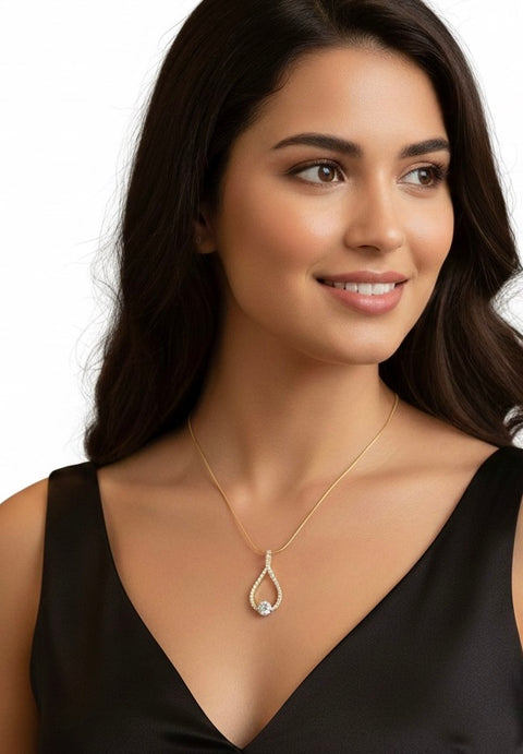 PT306G B.Tiff 1 ct Solitaire Pave Gold Plated Larme Pendant Necklace