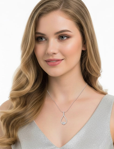 PT306W B.Tiff 1 ct Solitaire Pave Larme Stainless Steel Pendant Necklace