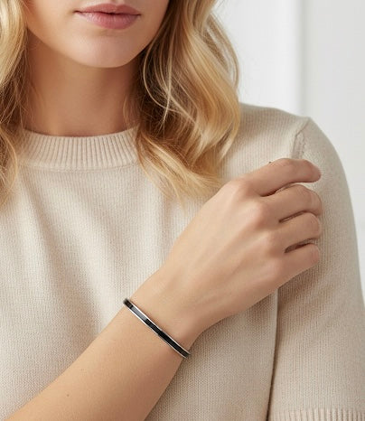 BG301WB B.Tiff "The Hamptons" Black Enamel Stainless Steel Bangle Bracelet