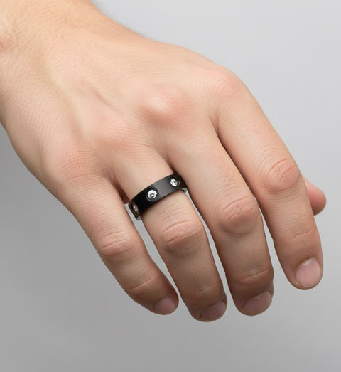 RG808B B.Tiff 8-Stone Bold Black Anodized Stainless Steel Ring
