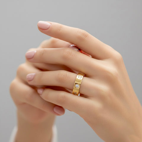 RG808G B.Tiff 8-Stone Bold Gold Plated Stainless Steel Ring
