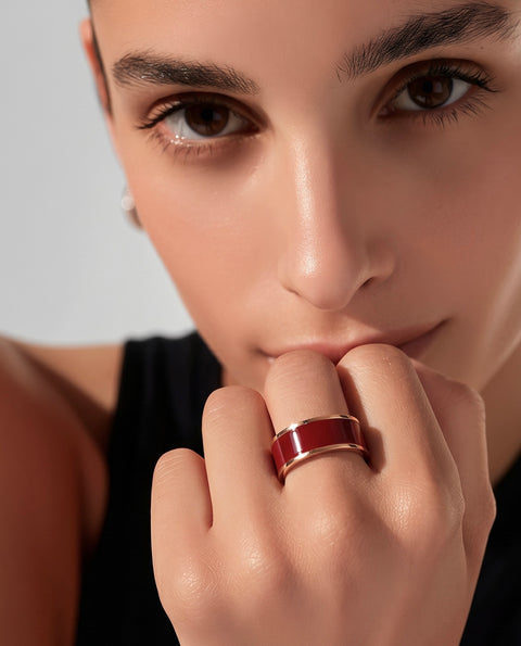RG800RGR B.Tiff Rose Gold Plated Red Enamel Stainless Steel Ring