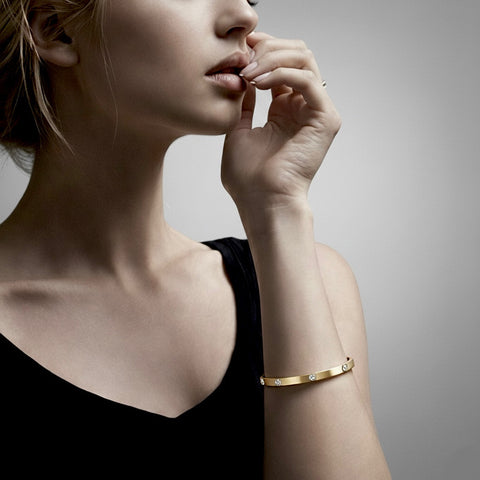 BG308G B.Tiff 8-Stone Matte Gold Plated Stainless Steel Star Bangle Bracelet