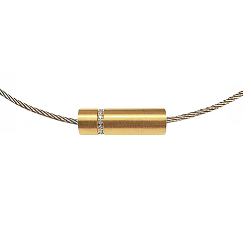 PT080G B.Tiff Gold Plated Pavé Rouleau Stainless Steel Pendant