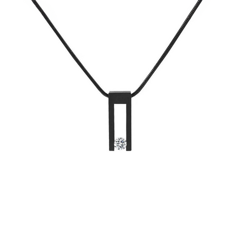 PT089B B.Tiff Hollow Bar Black Anodized Stainless Steel Pendant Necklace