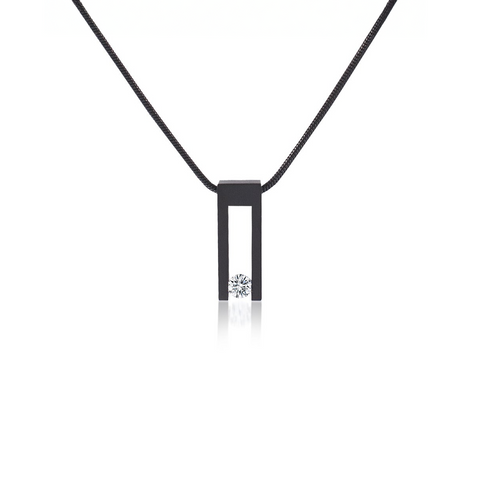 PT089B B.Tiff Hollow Bar Black Anodized Stainless Steel Pendant Necklace