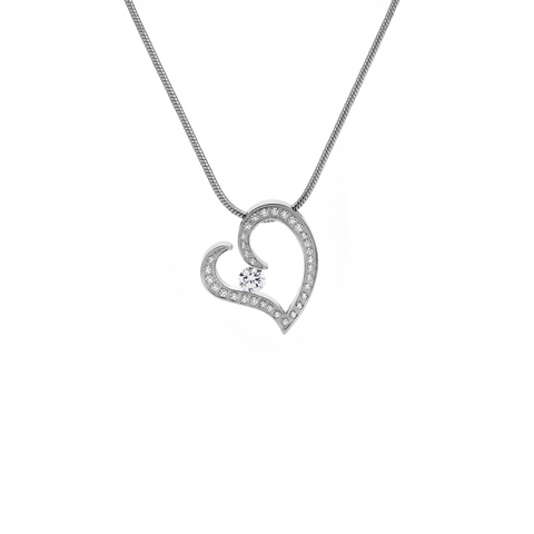 PT092W B.Tiff Stainless Steel Pave Heart Pendant Necklace