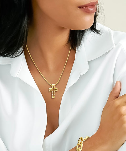 PT098G B.Tiff Lumière Cross 18K Gold Plated Stainless Steel Pendant