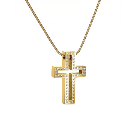 PT098G B.Tiff Lumière Cross 18K Gold Plated Stainless Steel Pendant