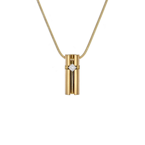 PT099G B.Tiff Gold Plated .02ct 3D Cross Croixlumière Stainless Steel Pendant Necklace