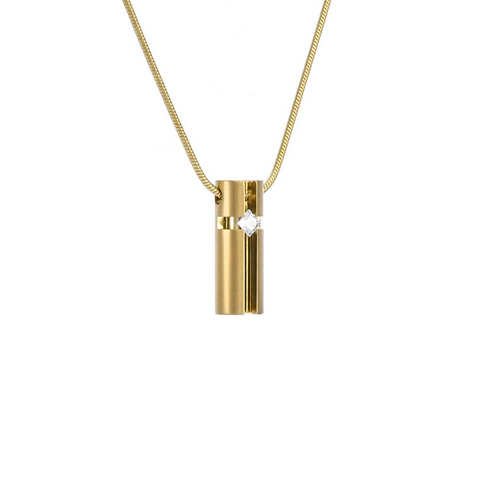 PT099G B.Tiff Gold Plated .02ct 3D Cross Croixlumière Stainless Steel Pendant Necklace