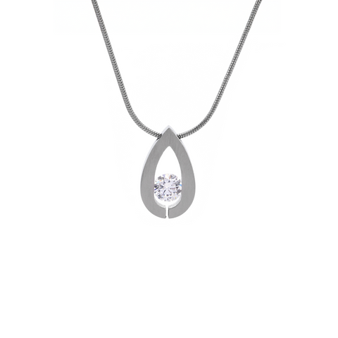 PT106W  B.Tiff Drop Stainless Steel Pendant Necklace