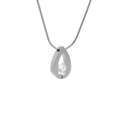 PT106W  B.Tiff Drop Stainless Steel Pendant Necklace