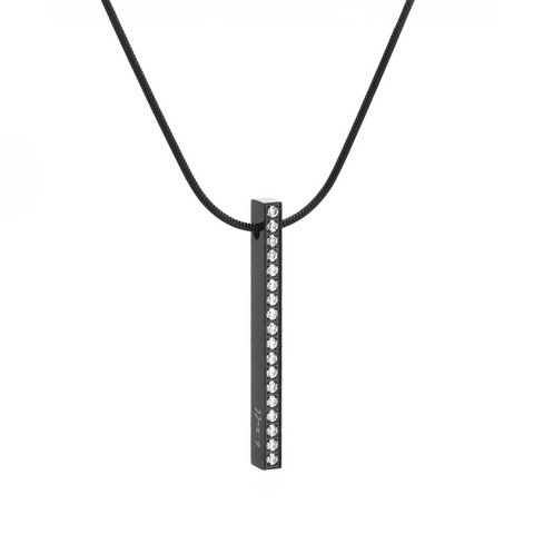 PT107B  B.Tiff 18-Stone Black Anodized Stainless Steel Bar Pendant Necklace