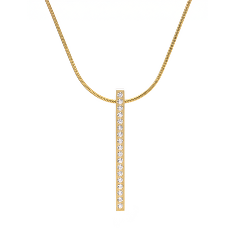 PT107G  B.Tiff 18-Stone Gold Plated Stainless Steel Bar Pendant Necklace