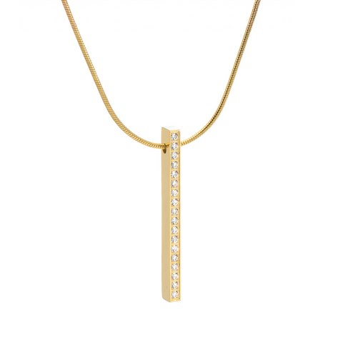 PT107G  B.Tiff 18-Stone Gold Plated Stainless Steel Bar Pendant Necklace