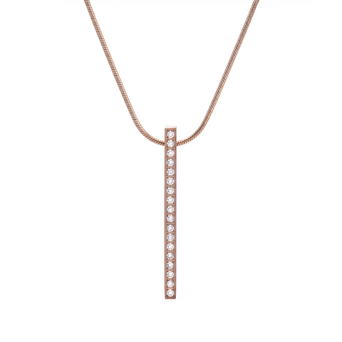 PT107RG  B.Tiff 18-Stone Rose Gold Plated Stainless Steel Bar Pendant Necklace