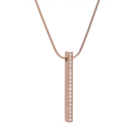 PT107RG  B.Tiff 18-Stone Rose Gold Plated Stainless Steel Bar Pendant Necklace