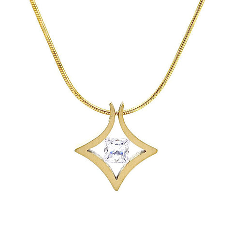 PT124G B.Tiff Natal 1 ct Princess Cut Gold Plated Stainless Steel Pendant Necklace