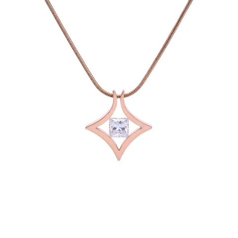 PT124RG B.Tiff Natal 1 ct Princess Cut Rose Gold Plated Stainless Steel Pendant Necklace