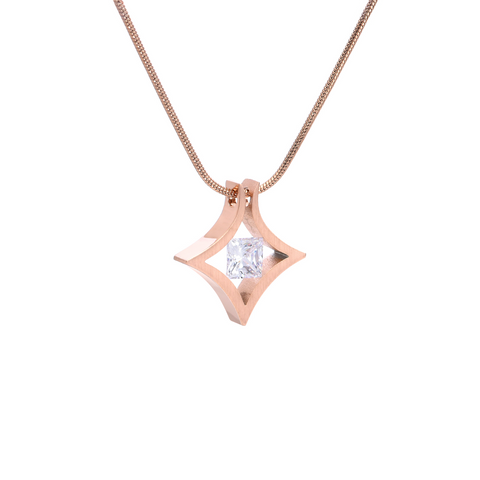 PT124RG B.Tiff Natal 1 ct Princess Cut Rose Gold Plated Stainless Steel Pendant Necklace