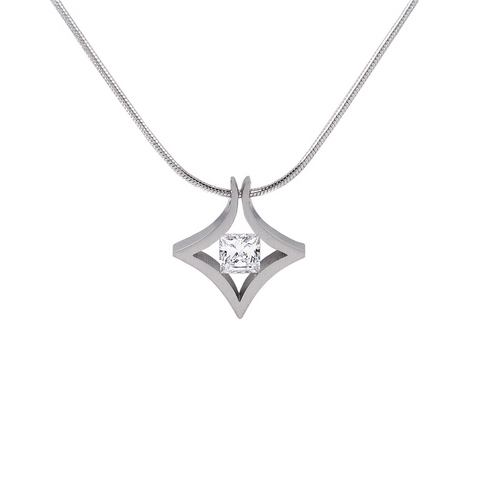 PT124W B.Tiff Natal 1 ct Princess Cut Stainless Steel Pendant Necklace