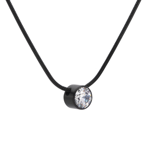 PT201B B.Tiff 2 ct Solitaire Black Anodized Stainless Steel Pendant Necklace