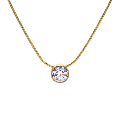 PT201G B.Tiff 2 ct Solitaire Gold Plated Stainless Steel Pendant Necklace