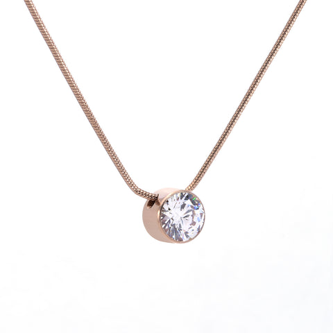 PT201RG B.Tiff 2 ct Solitaire Rose Gold Plated Stainless Steel Pendant Necklace