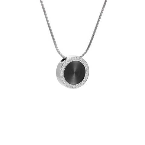 PT206B B.Tiff Black Enamel Pavé 30-Stone Halo Pendant