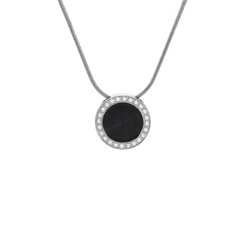 PT206B B.Tiff Black Enamel Pavé 30-Stone Halo Pendant