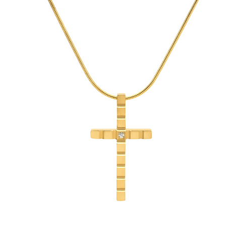 PT209G B.Tiff Box Cut Cross Gold Plated Stainless Steel Pendant