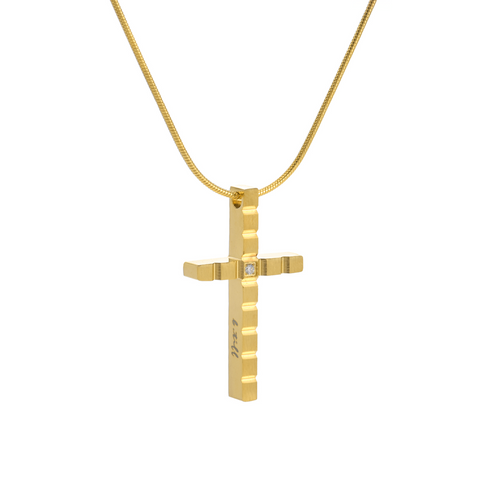 PT209G B.Tiff Box Cut Cross Gold Plated Stainless Steel Pendant