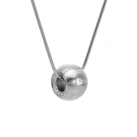 PT220 B.Tiff Pave Hollow Globe Stainless Steel Pendant Necklace