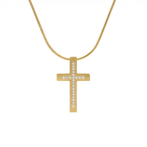 PT229G B.Tiff Pave Set Cross Gold Plated Stainless Steel Pendant