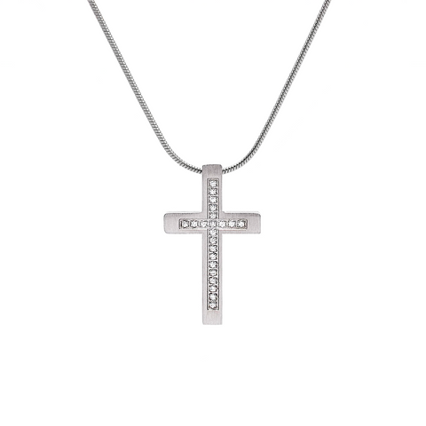 PT229W B.Tiff Pave Set Cross Stainless Steel Pendant