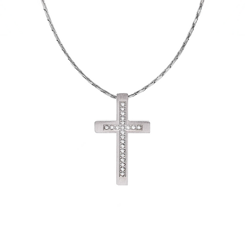 PT229W B.Tiff Pave Set Cross Stainless Steel Pendant