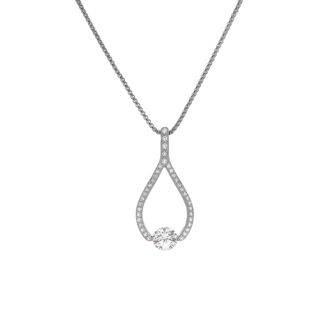 PT306W B.Tiff 1 ct Solitaire Pave Larme Stainless Steel Pendant Necklace