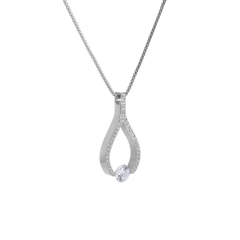 PT306W B.Tiff 1 ct Solitaire Pave Larme Stainless Steel Pendant Necklace