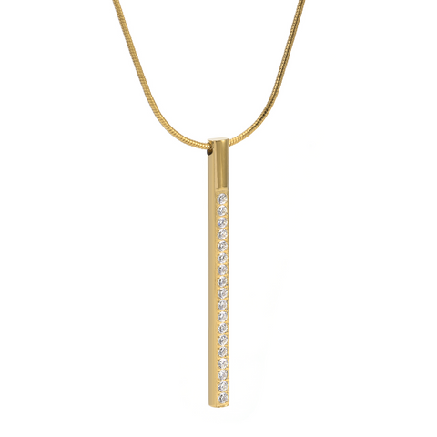 PT318G B.Tiff Pave Gold Plated Stainless Steel Bar Pendant